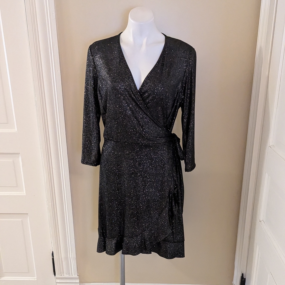 Tiana B. Black glitter wrap dress size M